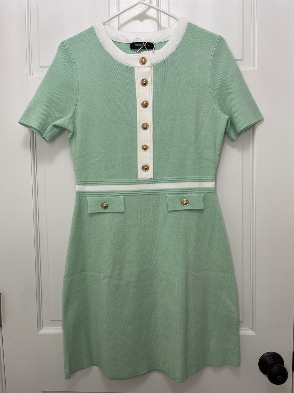 Merokeety Mint Green Knit Sweater Mini Dress Short Sleeves - Size Small NWT